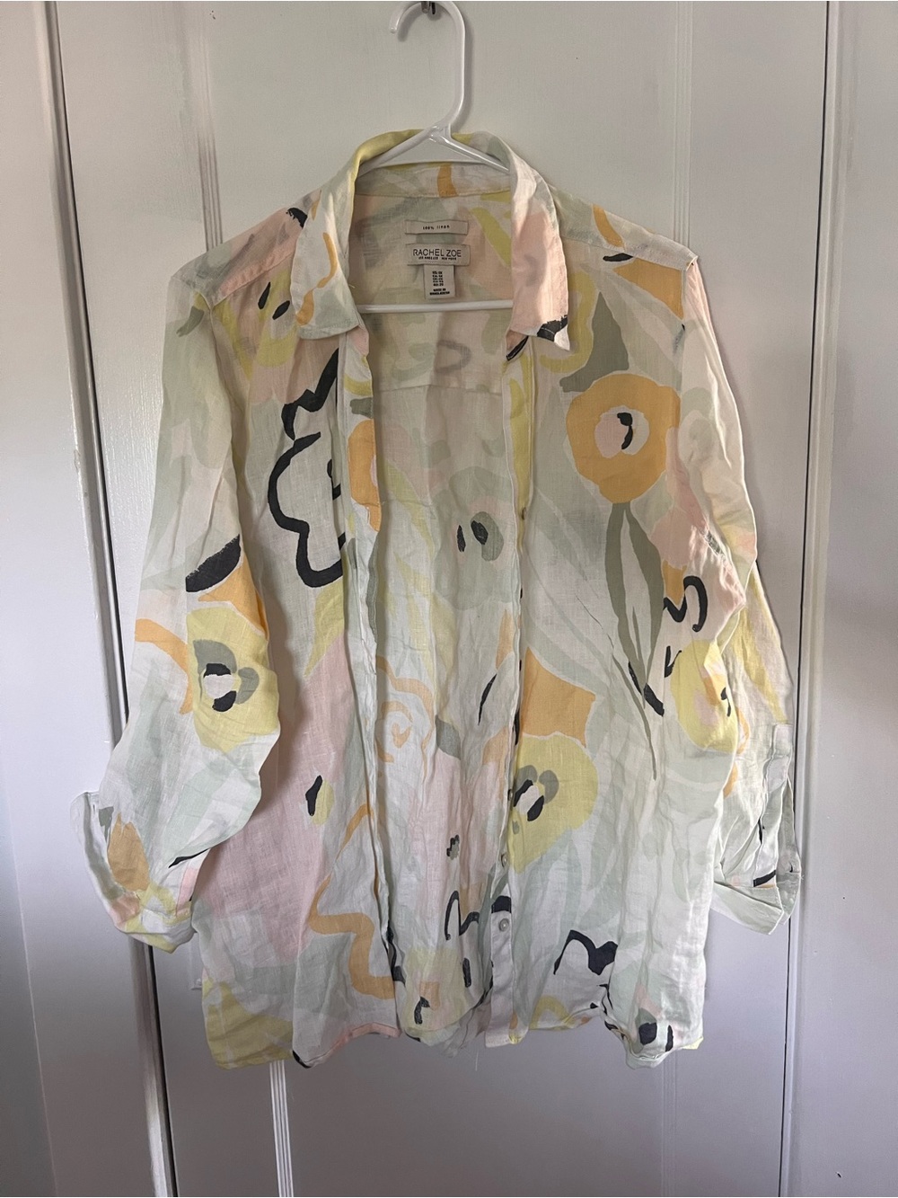 Rachel Zoe Pastel Floral Button-Down Shirt in Yellow, Cream & Black